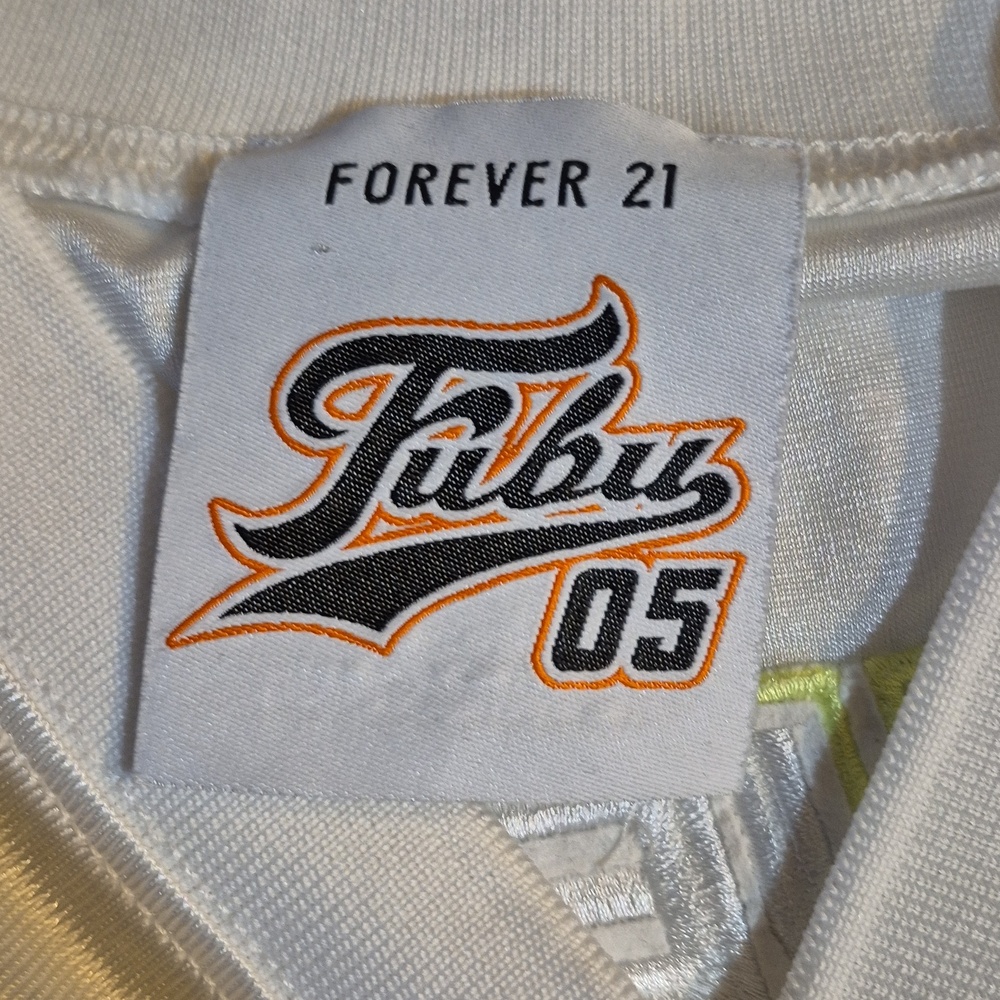 FUBU White Crop Jersey with Neon Green Trim Sz. M - Picture 2 of 6